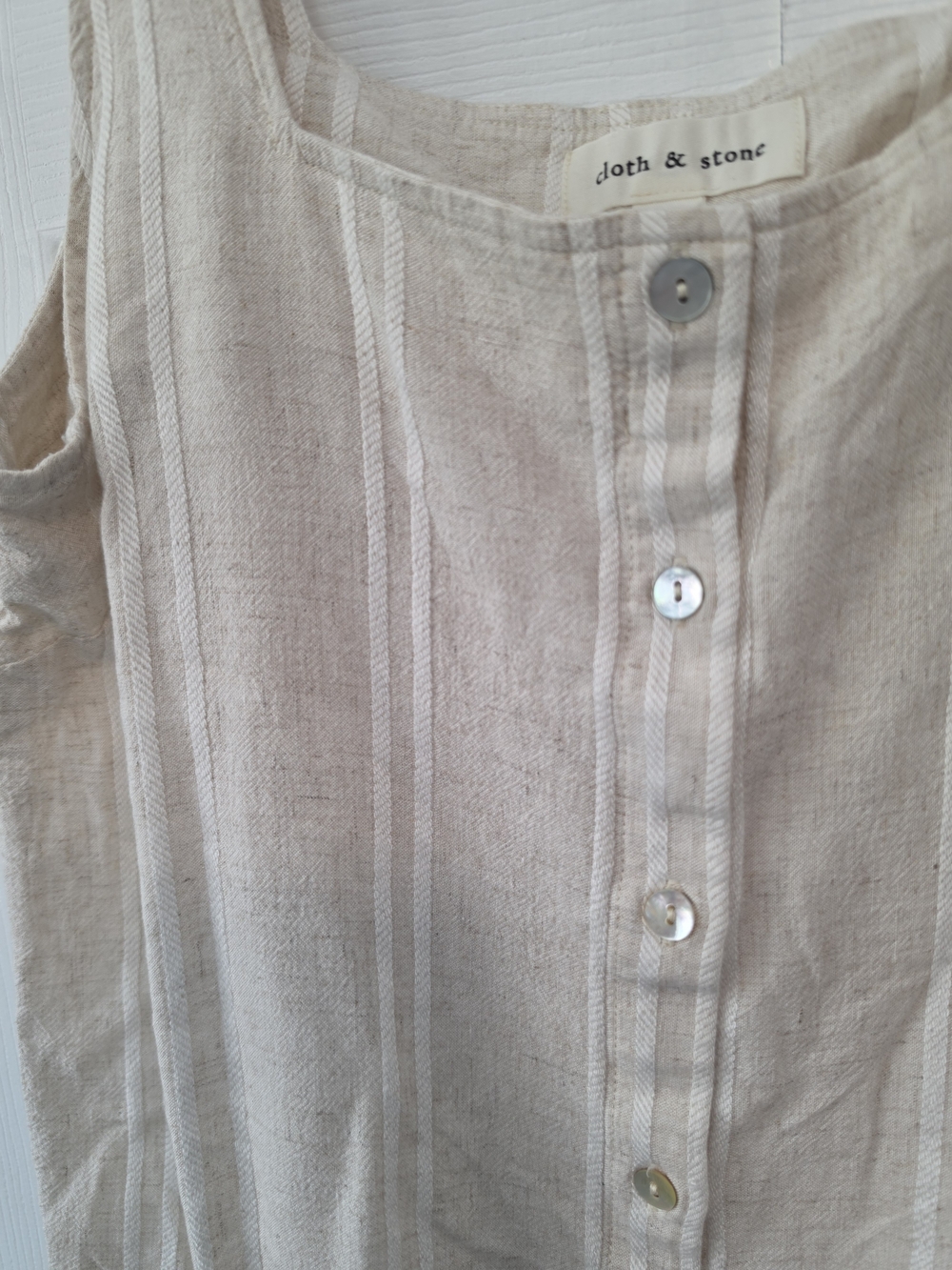 Cloth & Stone Beige Button-Front Linen Stripe Tank Top Size Small - Picture 3 of 5